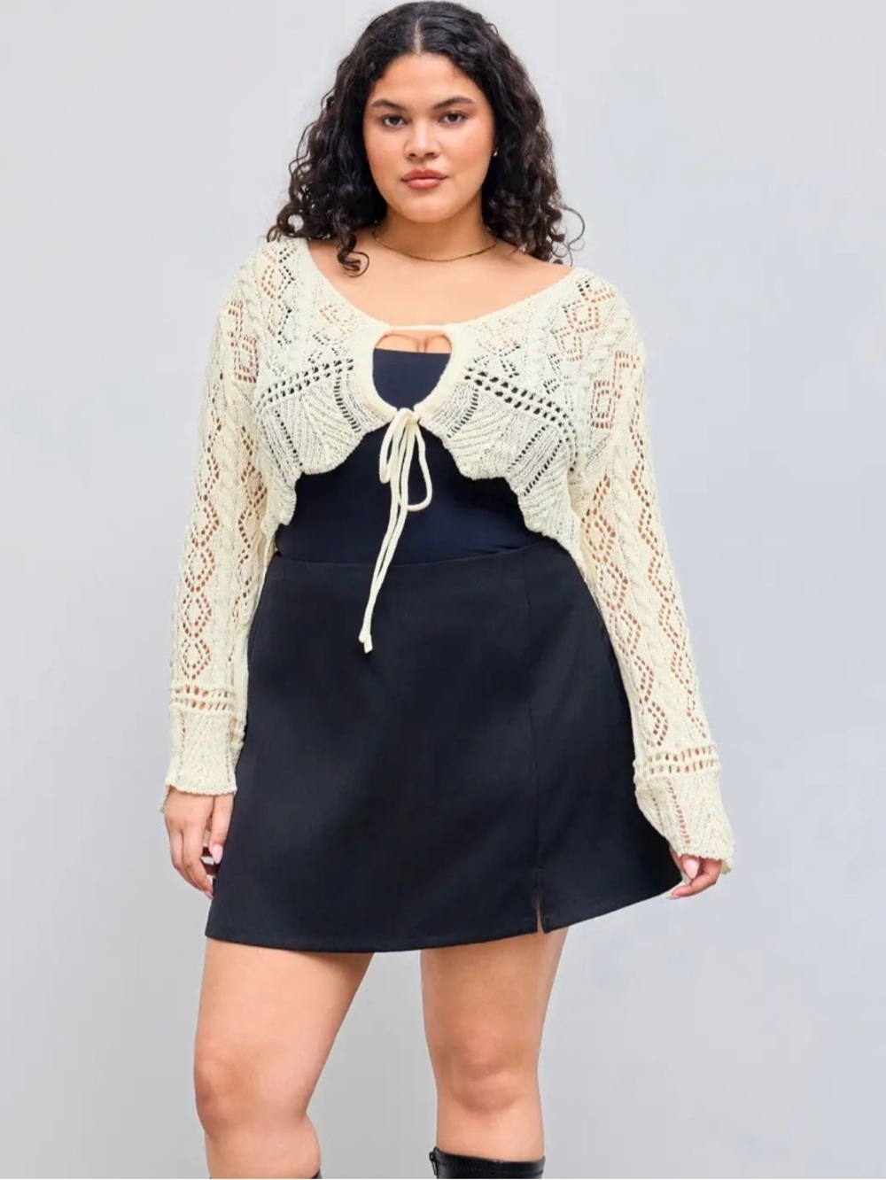 Arula Cropped Tie-Front Tan Sweater